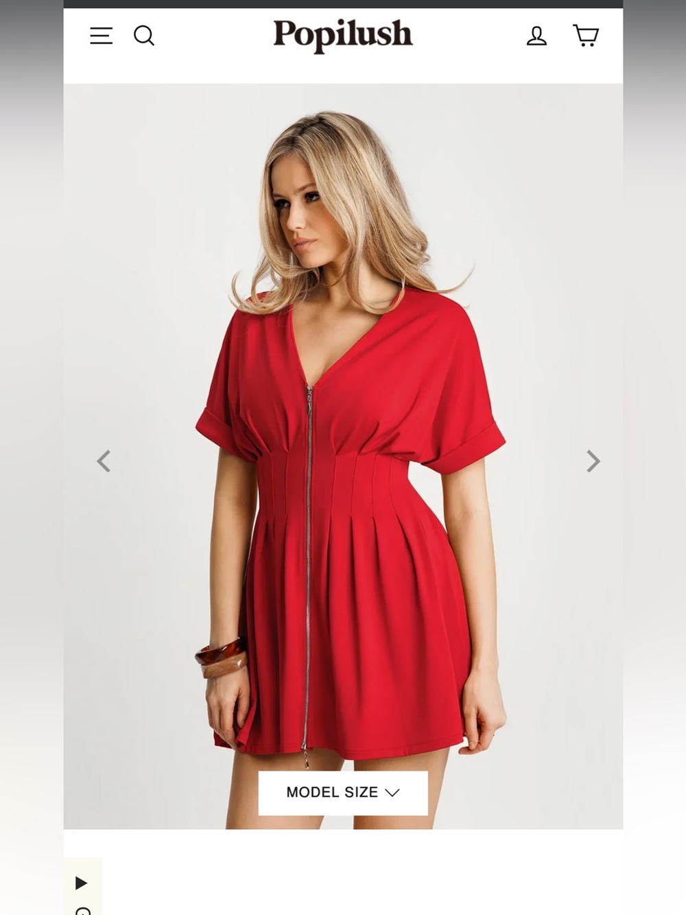 2 in 1 Popilush Red V-Neck Zip-Front Mini Dress with detachable shapewear